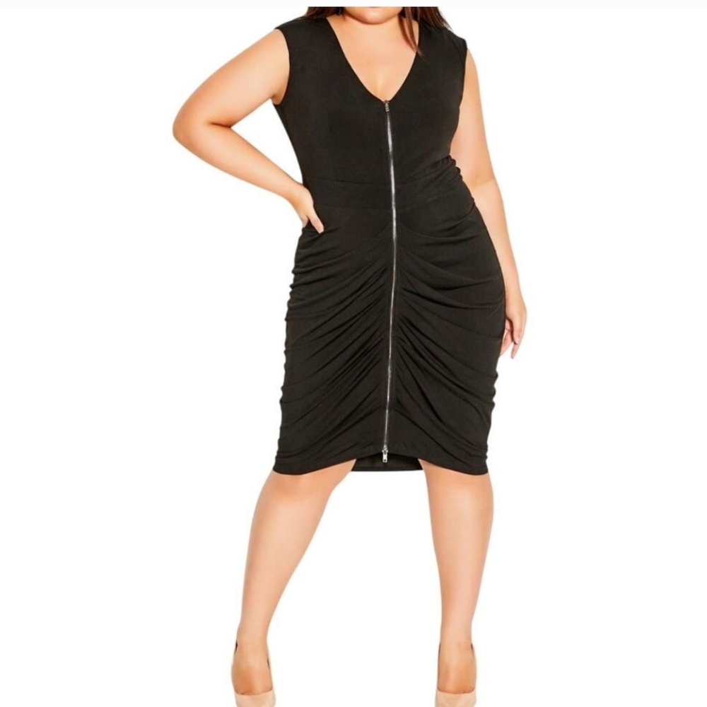 City Chic Ruched Zip Front Dress